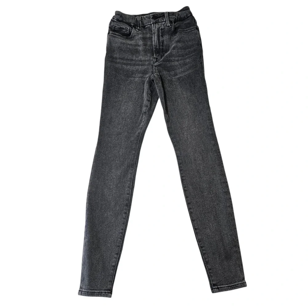 Good American Good Waist Skinny Jeans Washed Charcoal Black Grunge‎ Edgy size 25